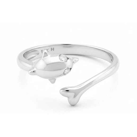 Dolphin Toe Ring 14k Solid White Gold
